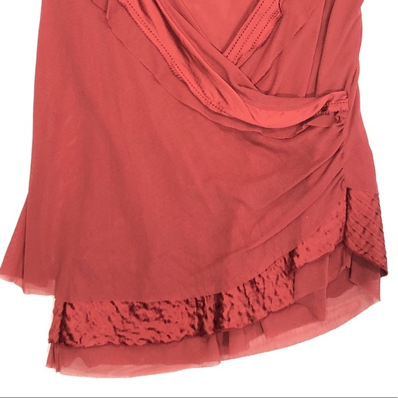 Anthropologie Maeve Silk Trim Mesh Faux Wrap Top - Picture 4 of 4